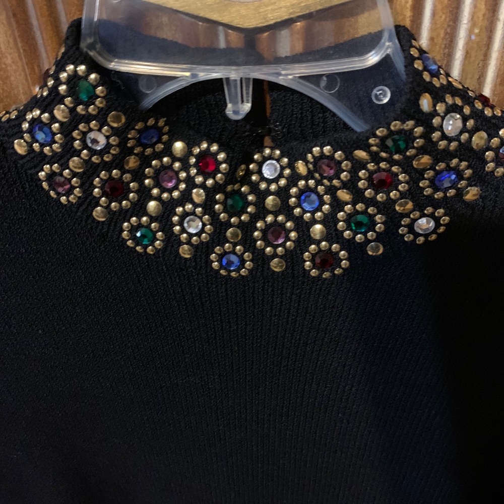 Vintage St John Black Dress W/ Colorful Jewels S 8